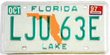 1997 Florida car license plate from Lake county very good plus condition