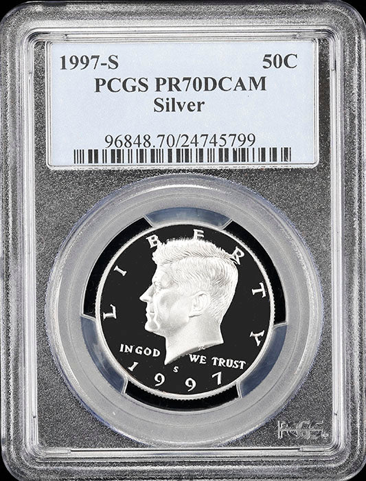 1997-s Kennedy silver half dollar graded perfect proof 70 deep cameo by PCGS