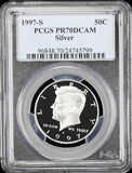 1997-s Kennedy silver half dollar graded perfect proof 70 deep cameo by PCGS