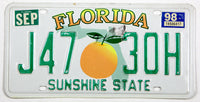 A 1998 Florida passenger car license plate for sale by Brandywine General Store in excellent minus condition