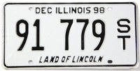 Illinois semi trailer license plate with text 'DEC Illinois 98' and 'Land of Lincoln'.