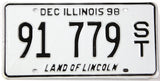 Illinois semi trailer license plate with text 'DEC Illinois 98' and 'Land of Lincoln'.