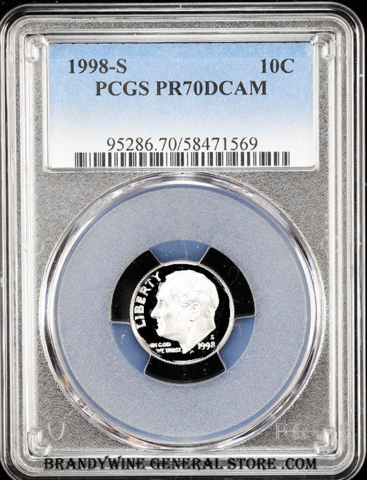 1998-s Roosevelt Dime certified perfect Proof 70 Deep Cameo by PCGS