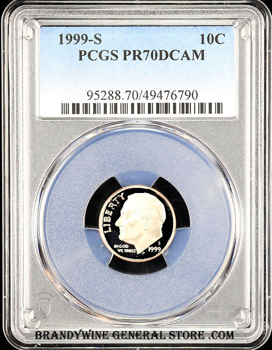 1999-s Roosevelt Dime certified perfect Proof 70 Deep Cameo by PCGS