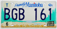 A classic 2000 Manitoba Canada passenger car license plate for sale at Brandywine General Store in excellent minus condition