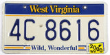 A classic 2000 West Virginia passenger car license plate for sale by Brandywine General Store in very good condition with scuffs