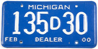 classic 2000 Michigan dealer license plate grading very good plus