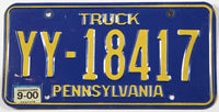 Classic 2000 Pennsylvania Truck License Plate grading very good minus