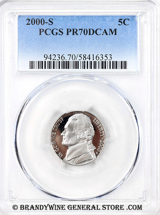 2000-s Jefferson Nickel certified perfect Proof 70 Deep Cameo by PCGS