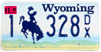 A single classic 2001 Natrone County Wyoming passenger car license plate for sale by Brandywine General Store in excellent minus condition
