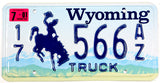 A classic single 2001 Wyoming truck license plate for sale by Brandywine General Store from Campbell county