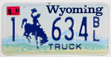 A classic single 2001 Wyoming truck license plate from Natrone County for sale by Brandywine General Store  grading very good plus