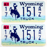 A classic pair of 2001 Wyoming truck license plates for sale by Brandywine General Store from Campbell county