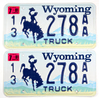 A classic pair of 2001 Wyoming truck license plates for sale by Brandywine General Store from Converse County