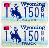 A classic pair of 2001 Wyoming truck license plates from Natrone County for sale by Brandywine General Store in very good plus condition
