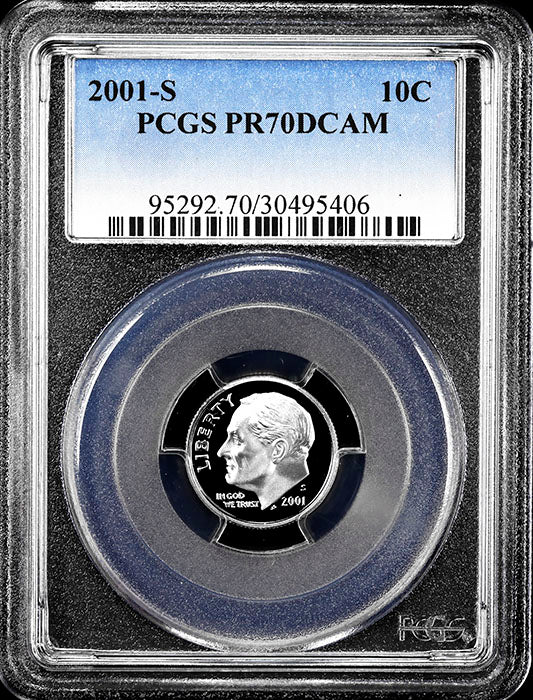 2001-s Roosevelt Dime certified perfect Proof 70 Deep Cameo by PCGS
