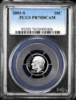 2001-s Roosevelt Dime certified perfect Proof 70 Deep Cameo by PCGS