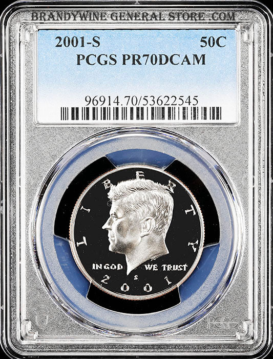  2001-s Kennedy half dollar graded perfect 70 proof deep cameo by PCGS 