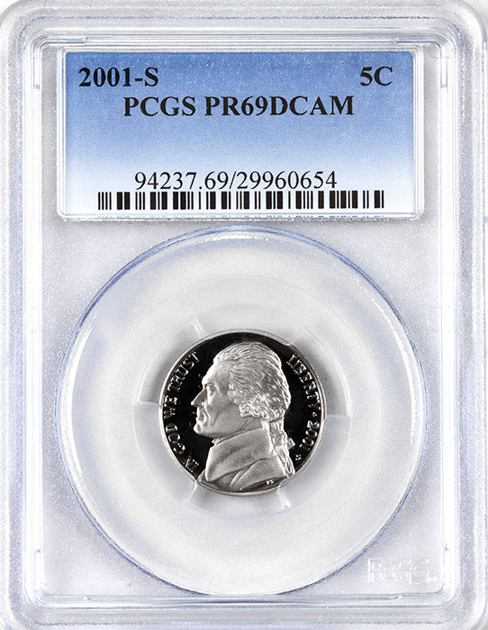 2001 s Jefferson Nickel certified PCGS PR69DCAM