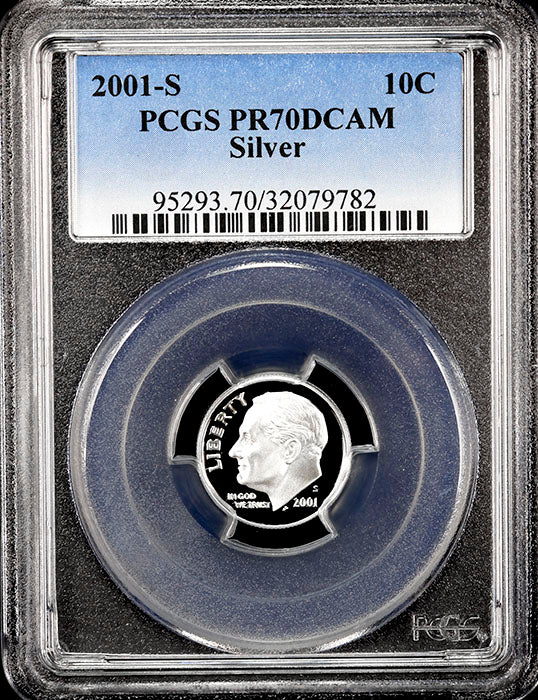 2001-s Roosevelt silver Dime certified perfect Proof 70 Deep Cameo by PCGS