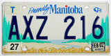 A classic 2002 Manitoba Canada passenger car license plate for sale at Brandywine General Store in very good plus condition with rubs