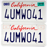 Classic pair 2002 California car license plates grading excellent minus