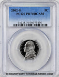 2002-s Jefferson Nickel certified perfect Proof 70 Deep Cameo by PCGS