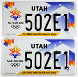 Scenic pair 2002 Utah Olympic auto License Plates grading excellent minus