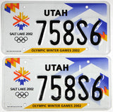Scenic pair 2002 Utah Olympic auto License Plates grading excellent minus with scratches
