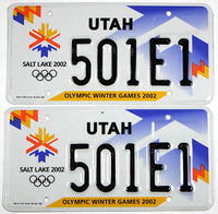 Scenic pair 2002 Utah Olympic auto License Plates grading excellent