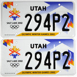 Scenic pair 2002 Utah Olympic auto License Plates grading excellent
