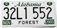 A New Old Stock 2003 Alabama forest license plate for sale by Brandywine General Store in new old stock excellent condition
