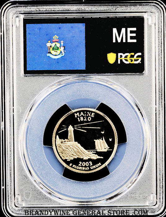 2003-S ME state quarter certified by PCGS at Proof 70 Deep Cameo