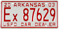 Classic 2003 Arkansas dealer license plate grading excellent