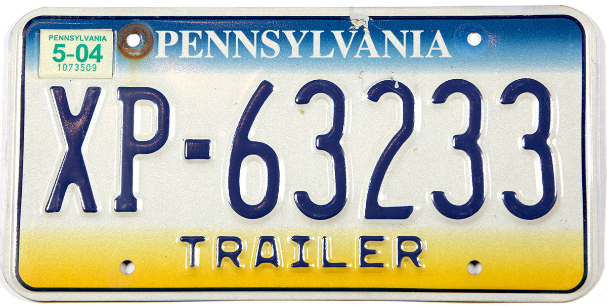 Classic 2004 Pennsylvania trailer License Plate grading very good