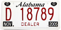 vintage 2005 Alabama dealer license plate grading excellent plus