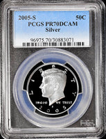 2005-s Kennedy silver half dollar graded perfect proof 70 deep cameo by PCGS