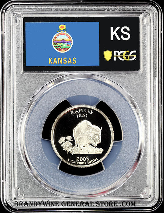 2005 Kansas statehood quarter certified by PCGS at Proof 70 deep cameo