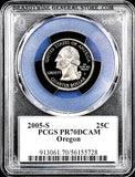 2005-s Oregon state quarter graded perfect PCGS Proof 70 deep cameo
