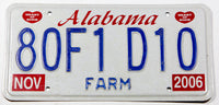A NOS 2006 Alabama Farm License Plate for sale by Brandywine General Store in new old stock excellent condition