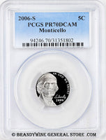 2006-s Jefferson Nickel certified perfect Proof 70 Deep Cameo by PCGS