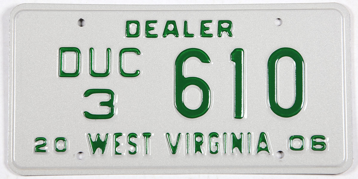 2006 West Virginia dealer license plate grading excellent