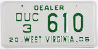 2006 West Virginia dealer license plate grading excellent