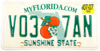 A 2007 Florida passenger car license plate for sale by Brandywine General Store in very good plus condition