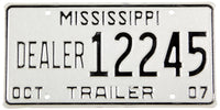 classic 2007 Mississippi dealer license plate grading excellent