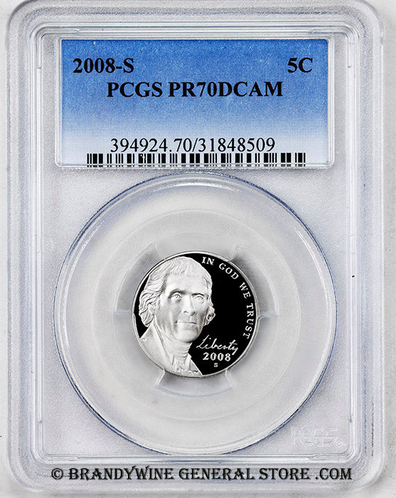 2008-s Jefferson Nickel certified perfect Proof 70 Deep Cameo by PCGS