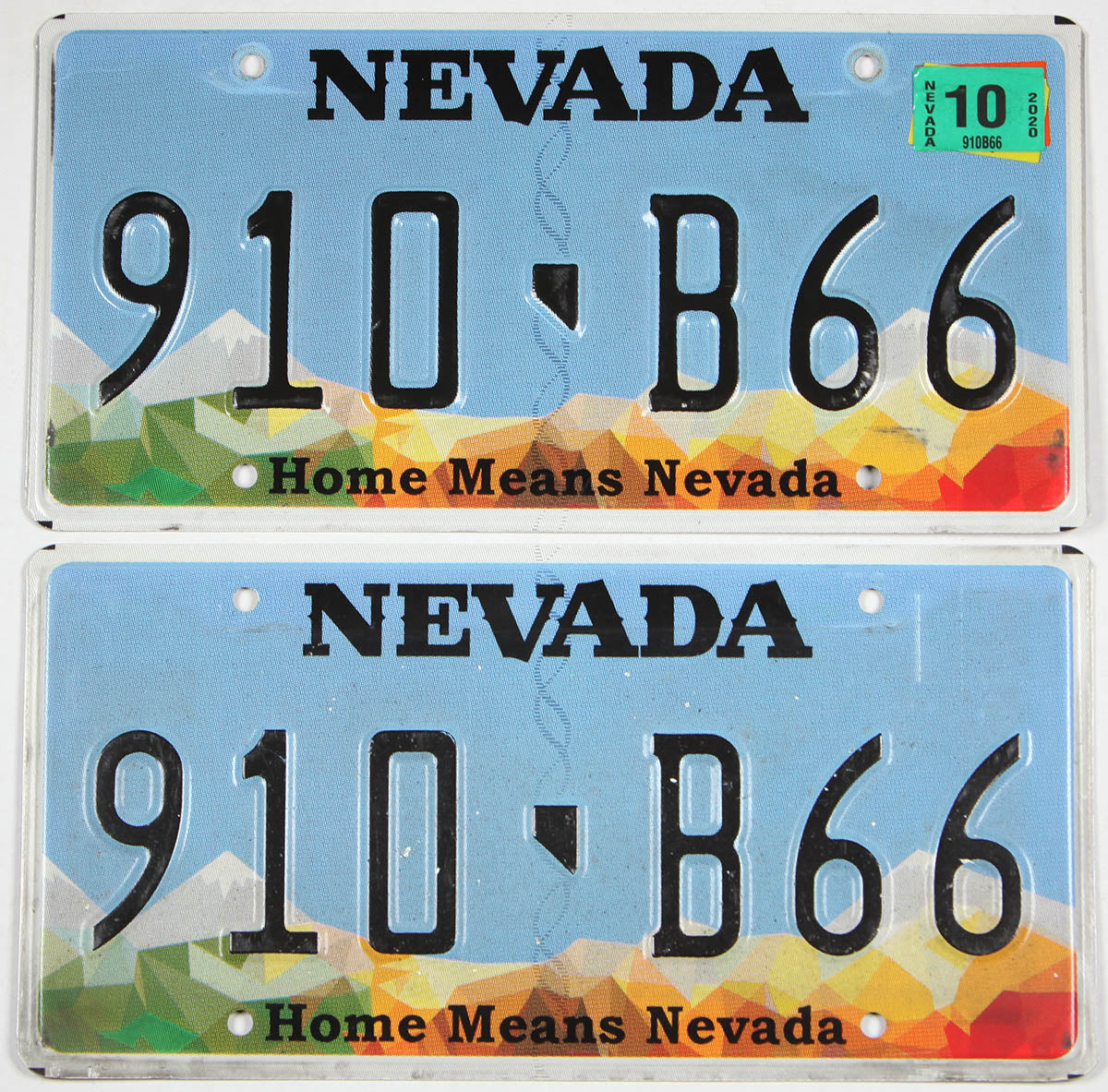 Pair of classic 2010 Nevada car license plates grading very good plus