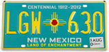 2010 New Mexico centennial passenger car license plate grading excellent plus