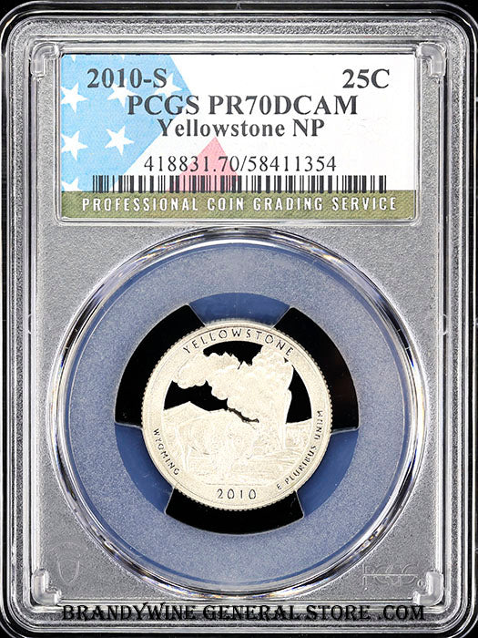 2010-s Yellowstone America the Beautiful quarter certified by PCGS at Proof 70 Deep Cameo