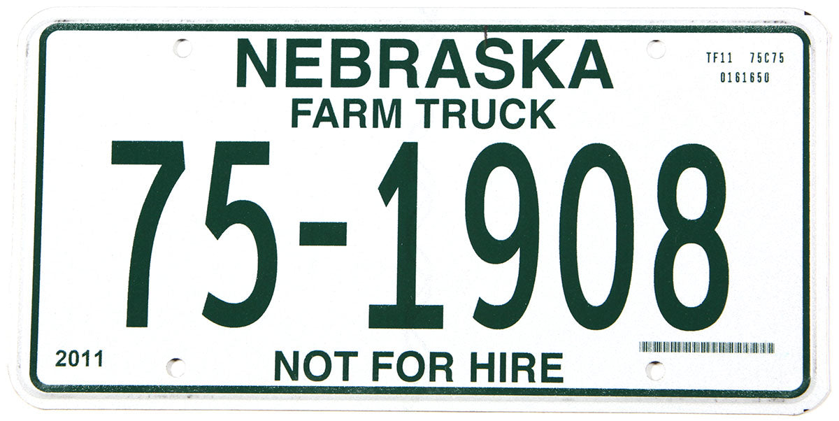 2011 Nebraska farm truck license plate in excellent plus condition